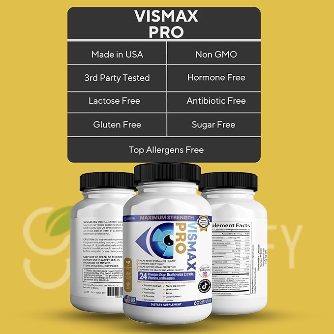 Vision Pro Max Eye Health Supplement 24 Premium Herbal Extracts Vitamins &amp Minerals 60 Capsules (5)
