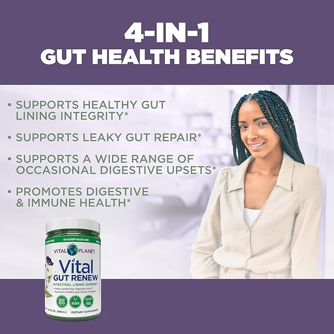 Vital Planet - Vital Gut Renew Powder Supplement for Leaky Gut Repair with L-Glutamine Marshmallow and Ginger Root DGL Licorice Root and Organic Aloe Vera L Glutamine 6000mg 13.76 oz