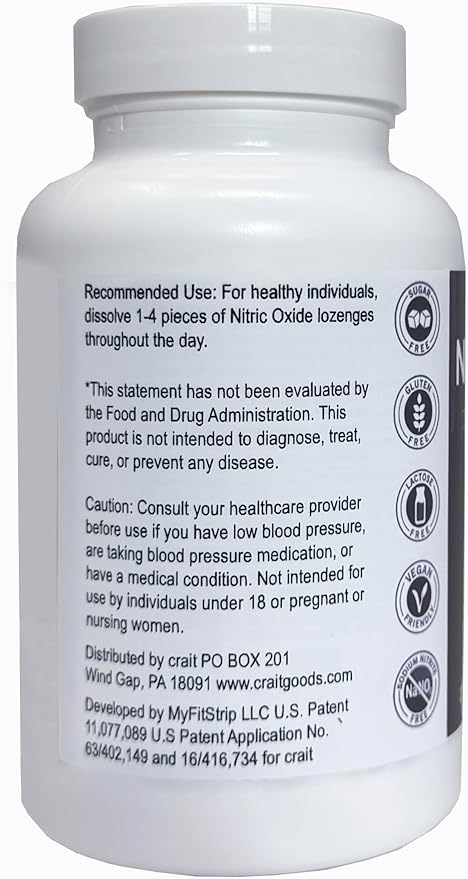 crait Nitric Oxide Lozenges 120 Count Potassium Nitrate that Supports Blood Pressure Circulation Vascular &amp Heart Health – Oral Microbiome &amp pH Balance – Slow Release for NO Bioavailability