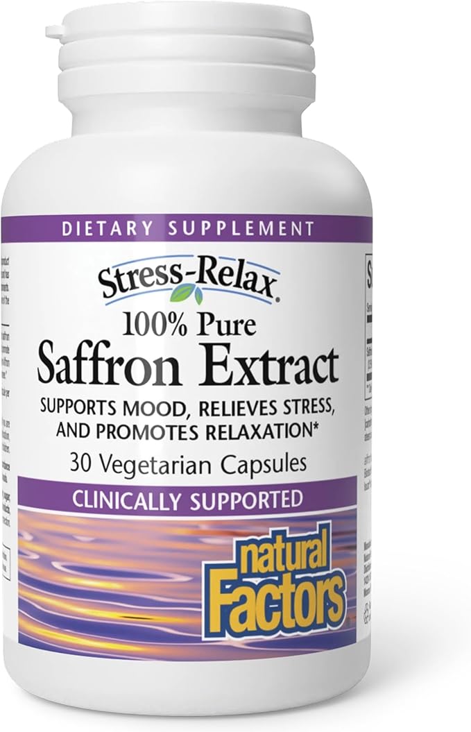 Natural Factors 100% Pure Saffron Extract - Supports Restful Sleep &amp Calm Outlook - Natural Herbal Supplement for Relaxation Support - 30 Vegetarian Capsules (30 Servings)