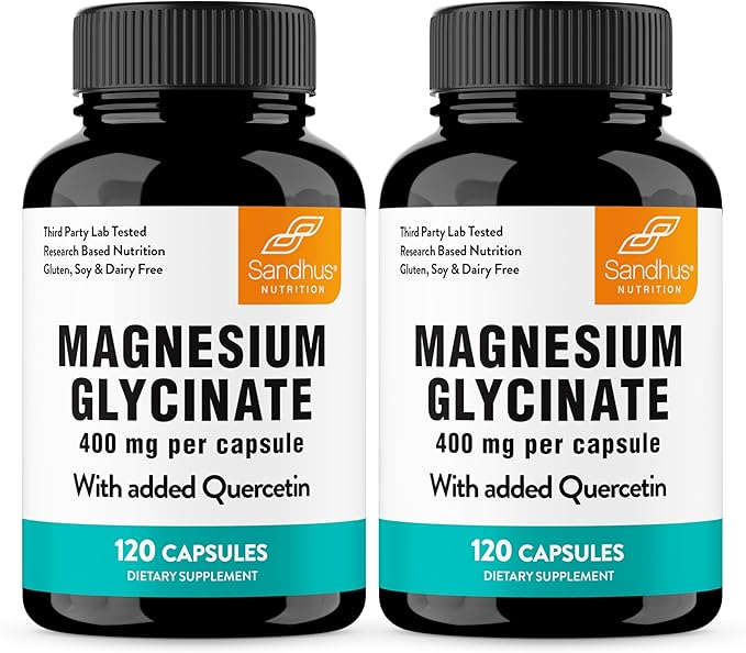 Sandhu's Magnesium Glycinate &amp Vitamin D3 K2 with Quercetin Capsules | Supports Quality Sleep Relaxation Immune Muscle Health &amp Energy