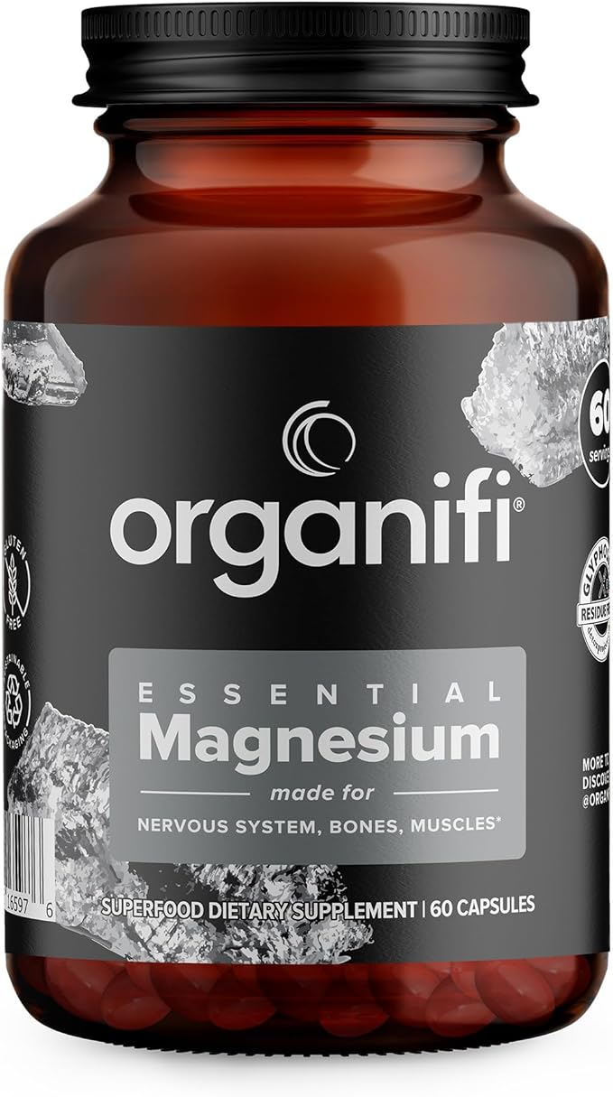 Organifi Essential Magnesium Glycinate Supplement for Bone Support and Muscle Health 150mg 60 Vegan Capsules