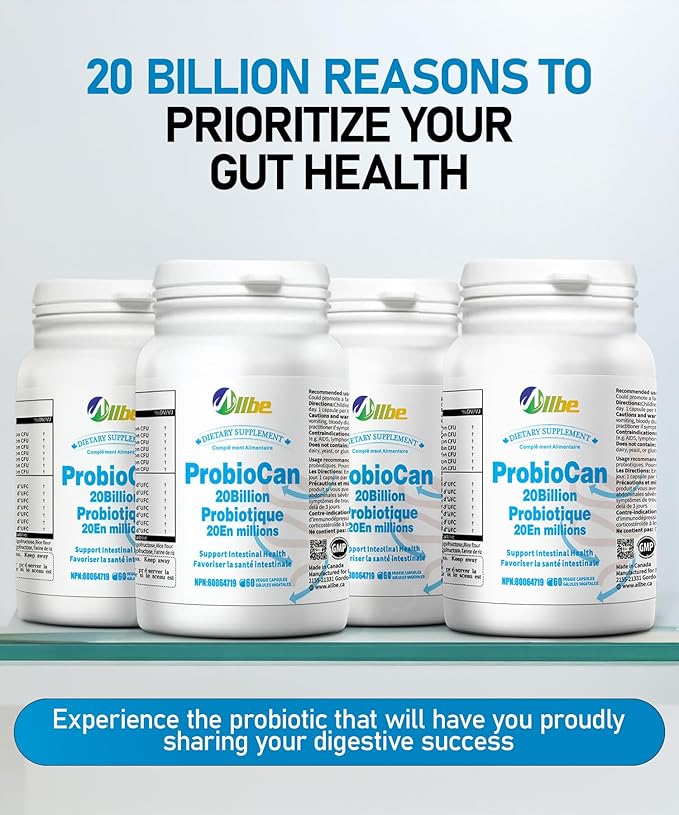 Probiocan 𝟮𝟬 𝗕𝗶𝗹𝗹𝗶𝗼𝗻 𝗖𝗙𝗨 𝗣𝗿𝗼𝗯𝗶𝗼𝘁𝗶𝗰𝘀 𝗳𝗼𝗿 𝗗𝗶𝗴𝗲𝘀𝘁𝗶𝘃𝗲 𝗛𝗲𝗮𝗹𝘁𝗵 7 Strains of Probiotic for Women 4 Packs of 60 Capsules (240 Days Supply)