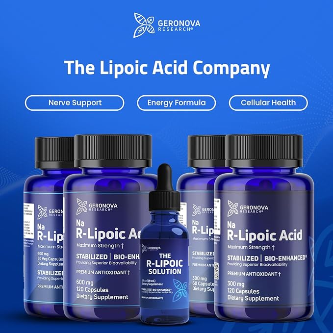 Geronova Research The R-Lipoic Solution 2 fl oz – Potassium-Stabilized R-Lipoic Acid Liquid for Healthy Aging Supports Nerve Health and Cellular Balance – Fast-Absorbing 3-Ingredient RLA Drops