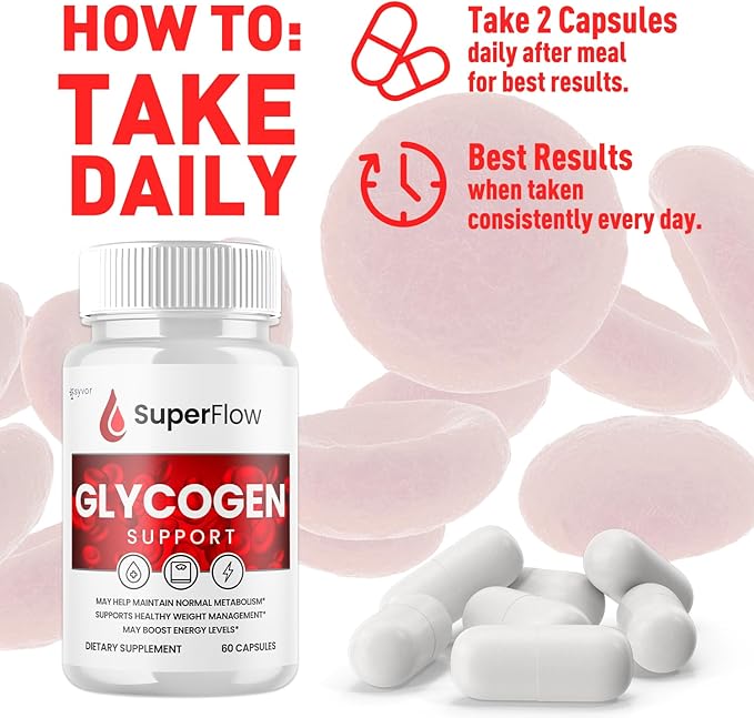 (2 Pack) Super Flow Glycogen Support Official SuperFlow Advanced Formula Glyco Optimizer Capsules All Natural Super Flow Pills Daily Wellness Supplement to Support Healthy Balance (120 Capsules)