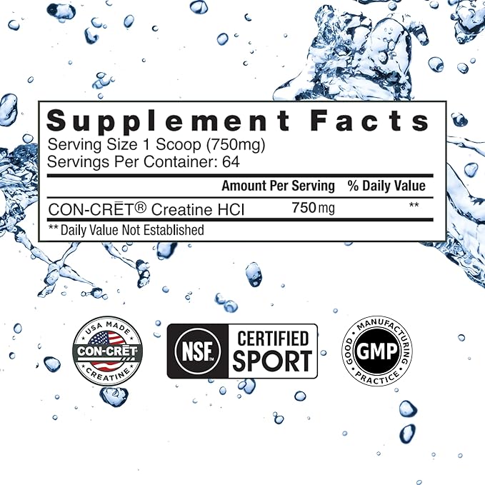 CON-CRET Creatine HCl Powder | Muscle Cognitive Cellular Energy Support | No Bloating or Cramps | USA Made &amp NSF Certified | Unflavored (64 Serving)