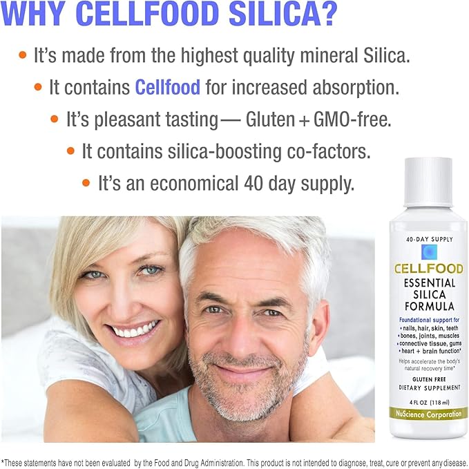 Cellfood Essential Silica Anti-Aging Formula 4 fl oz 2 Pack - Supports Healthy Bones Joints Hair Skin Nails Teeth &amp Gums - Easy to Absorb - Gluten Free Thiaminase Free Non-GMO - 80-Day Su