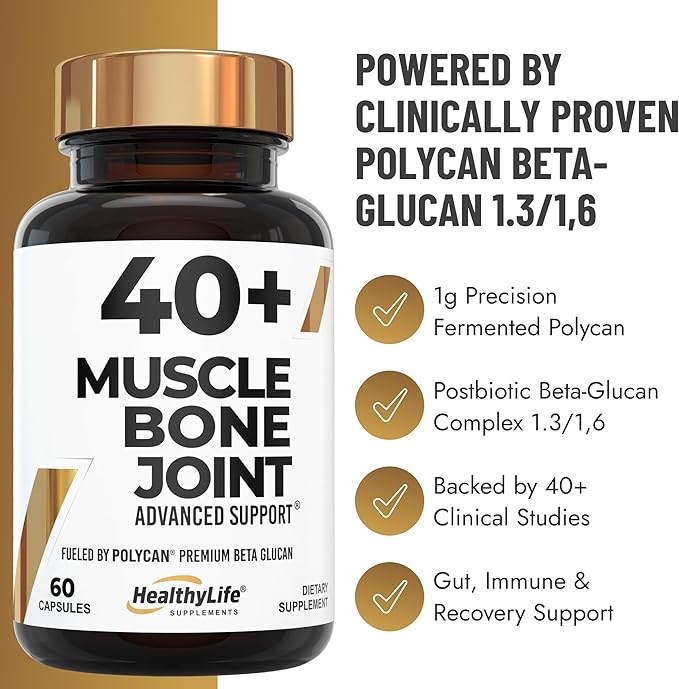 Helps Preserve Muscle After 40 | Clinically Studied Polycan Beta-Glucan | Supports Strength Bone Density &amp Joint Mobility | 40+ Scientific Studies | 60 Caps