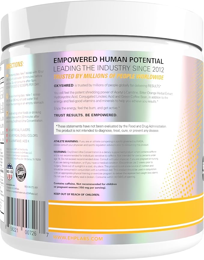 EHP Labs OxyShred Pre Workout Powder - Preworkout Powder with L Glutamine &amp Acetyl L Carnitine Energy Boost Drink - Mango 60 Servings