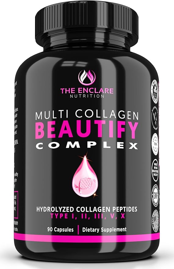Collagen Pills - Beautify Multi Collagen Complex Capsules Type I II III V X | Extra Strength Hydrolyzed Collagen Peptides Supplements. Hair Skin Nails Vitamins 1800mg Collagen Capsules (1)