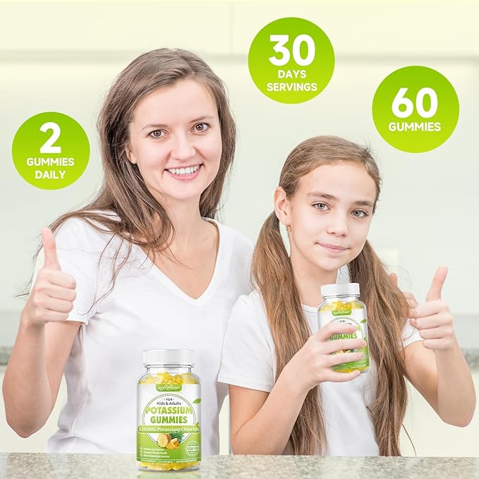 softbear Potassium Chloride Gummies 1200mg Sugar-Free Potassium Gummies for Adults Support Leg Cramps High Potency Potassium Chloride Supplement Pineapple Flavor 120 Count