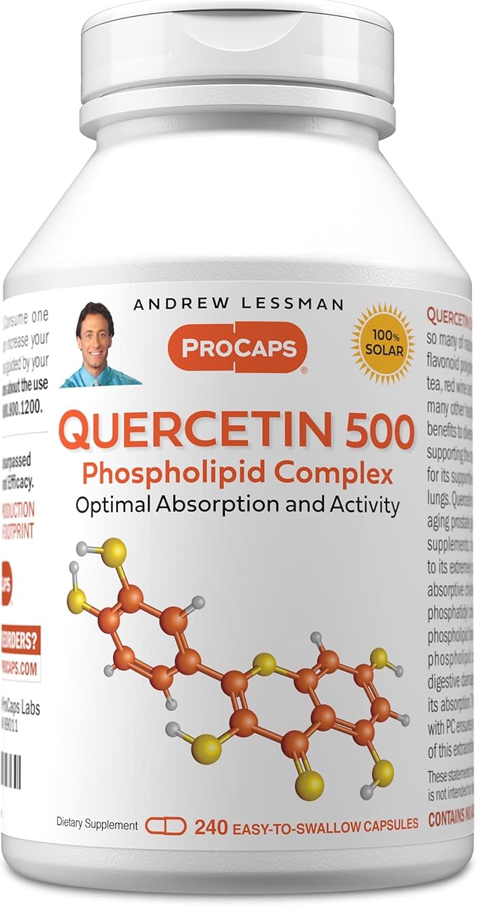 ANDREW LESSMAN Quercetin 500mg - 240 Capsules - 500 mg Unique Quercetin Phospholipid Complex Highly Absorbable Formula to Support Healthy Heart Circulatory and Immune Function. No Additives.