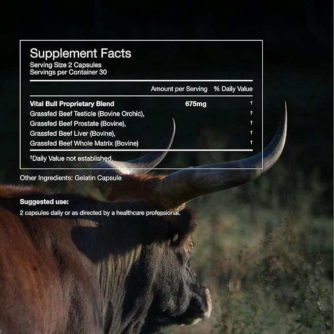 Vital Bull Beef Organ Supplement for Men with Grass Fed Liver Testicle Prostate &amp Bone Marrow – Freeze Dried Beef Organ Capsules for Nutrient Support – 90 Day Supply