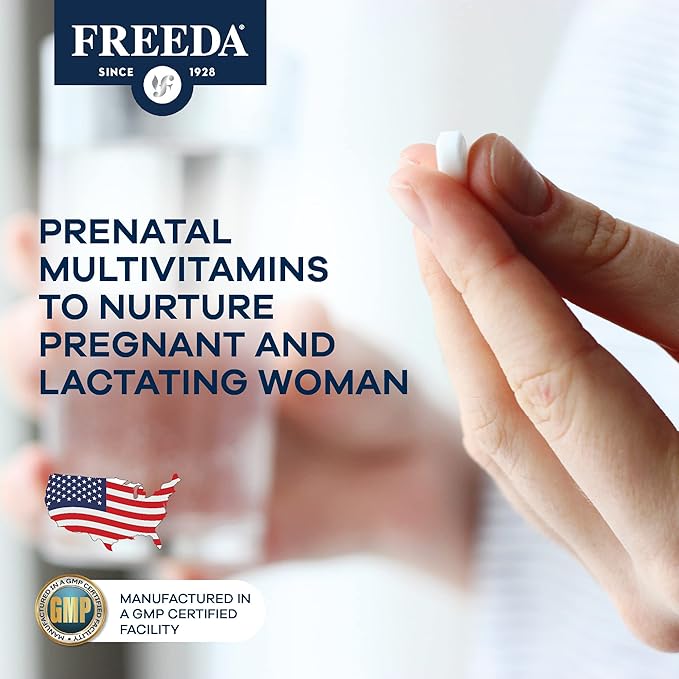 FREEDA Mini Prenatal Vitamin - Kosher Prenatals -Tiny Easy to Swallow Tablets - Prenatal Vitamins with Iron Prenatal Folic Acid/Folate Vitamin D - Pre Natal Multivitamin for Pregnant Women (240)