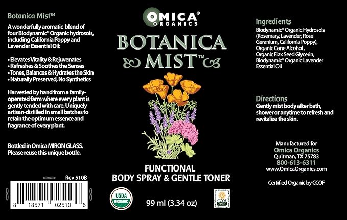 Botanica Mist Biodynamic Functional Body Spray &amp Gentle Toner (3.34 oz / 99 ml)