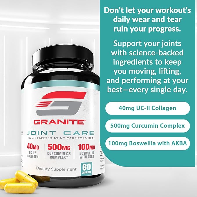 Granite Joint Care: Premium UC-II Collagen Turmeric Curcumin C3 AKBA Boswellia + More - All-in-One Support for Joint Mobility Comfort &amp Strength (60ct)