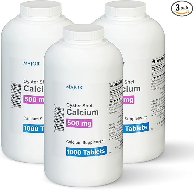 MAJOR Oyster Shell Calcium 500mg - Daily Dietary Supplement for Bone Health and Joint Support Mineral Supplement for Men and Women Gluten-Free - 1000 Tablets (3 Pack)