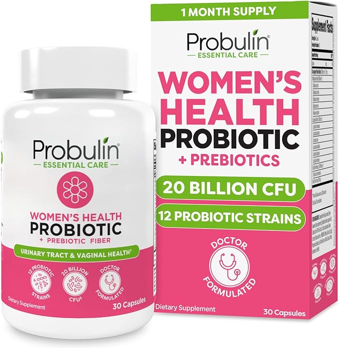 Probulin Womens Probiotic - Vaginal UT Gut &amp Immune Health with Lactobacillus Reuteri - 20 Billion CFU 12 Probiotic Strains &amp Prebiotics - 30 Vegan Gluten Free Capsules for Whole-Body Well