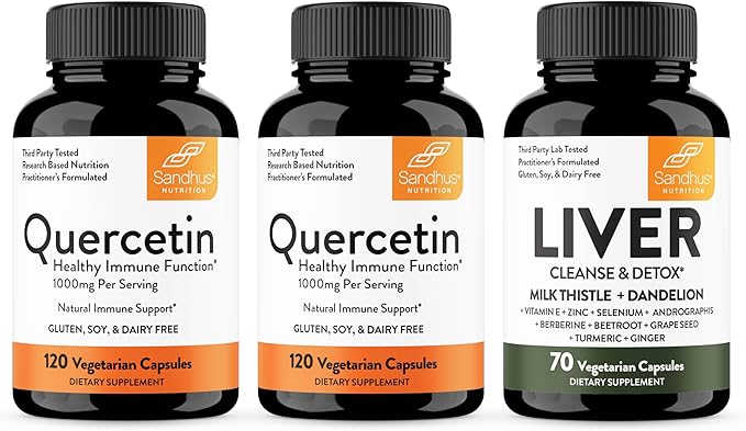 Sandhu's Quercetin 1000mg per Serving 120 Count (Pack of 2) &amp Liver Renew Detox Cleanse (70 Count)| Supports Immune Respiratory and Digestive Health