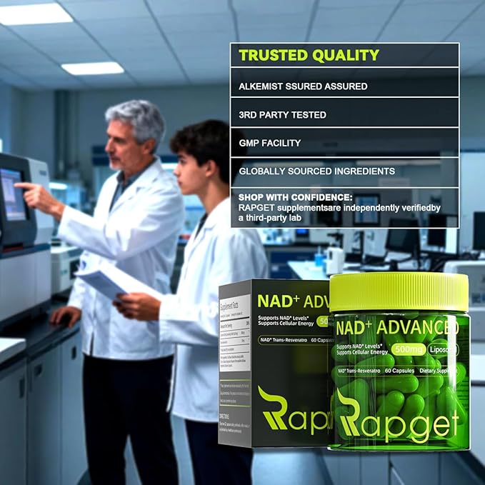 RAPGET Liposomal NAD Supplement + Resveratrol – NMN Supplement Alternative High Purity NAD + Supplement for Energy - Support Cellular Health - 60 Capsules