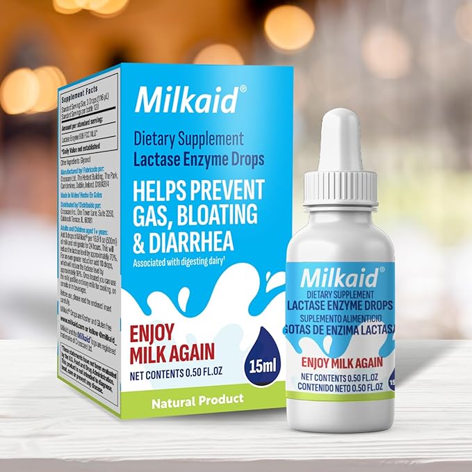 Milkaid Lactase Enzyme Drops for Lactose Intolerance &amp Max Lactase Enzyme Capsules | Fast Acting Dairy Digestive Supplement | Prevent Gas &amp Bloating | 0.50 FL.OZ. &amp 60 Capsules 9000 ALU