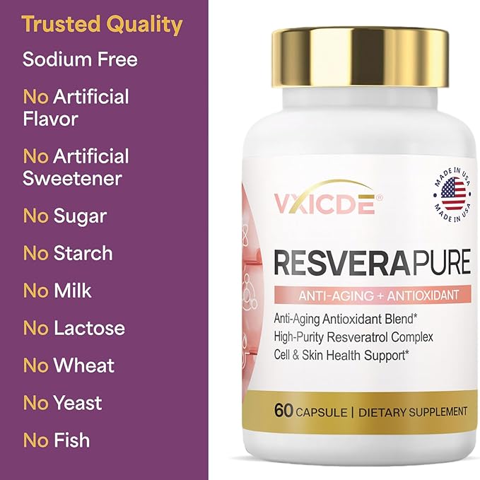 Resveratrol Supplement 250mg | 60 Capsules | Non-GMO &amp Gluten Free | Potent Complex
