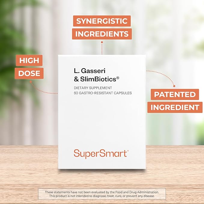 Supersmart L. Gasseri &amp SlimBiotics (Advanced Formula) - Probiotic Supplement with Lactobacillus Gasseri &amp SlimBiotics | Non-GMO &amp Gluten-Free - 60 Gastro-Resistant Capsules