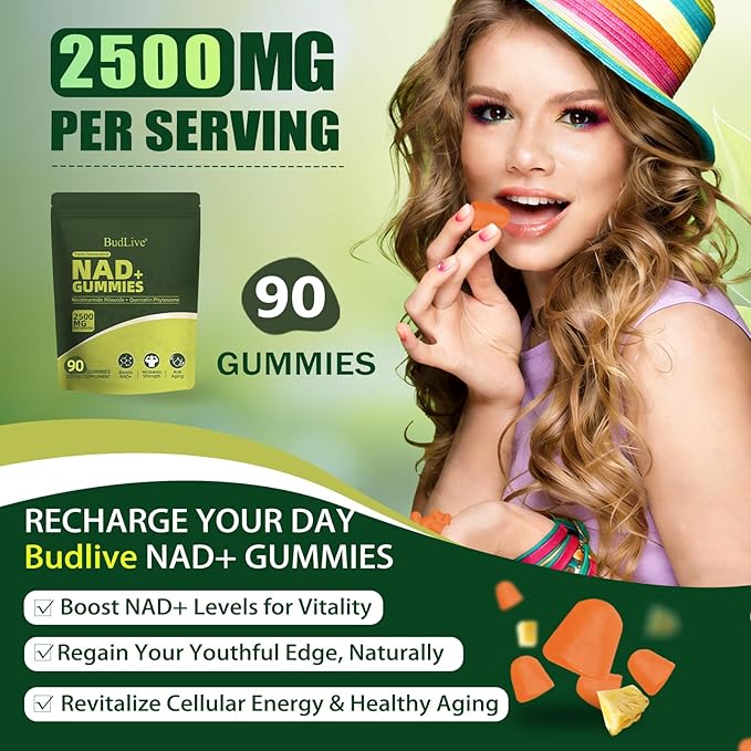NAD Resveratrol Gummies Liposomal NAD Gummies for Women with Nicotinamide Riboside Quercetin Trans-Resveratrol Anti-Aging Cellular Energy &amp Healthy Aging Support Non GMO 90 Counts