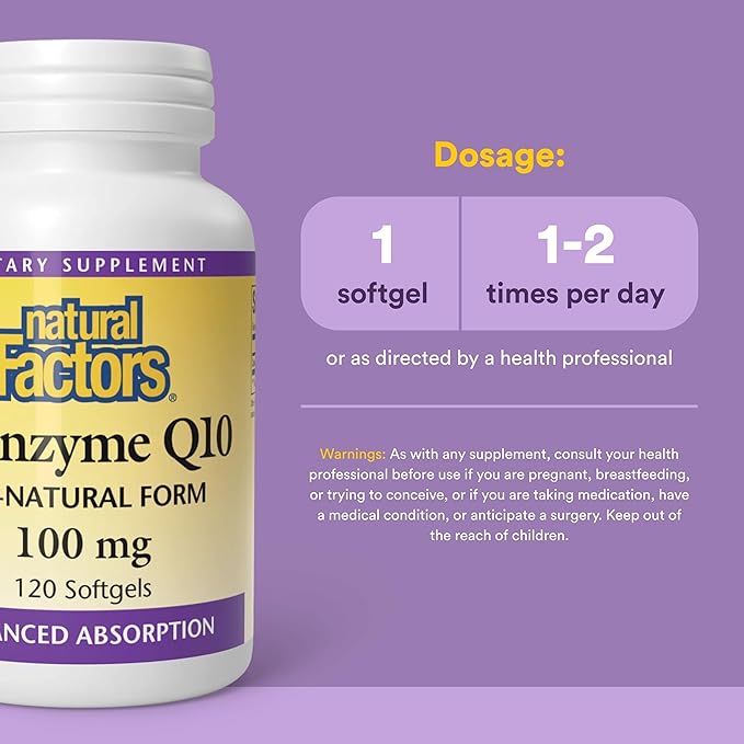 Natural Factors Coenzyme Q10 - Antioxidant Support Supplement Supports Cellular Energy Production - Better Absorption Aids Healthy Heart Function - 100 mg 120 Softgels (120 Servings)