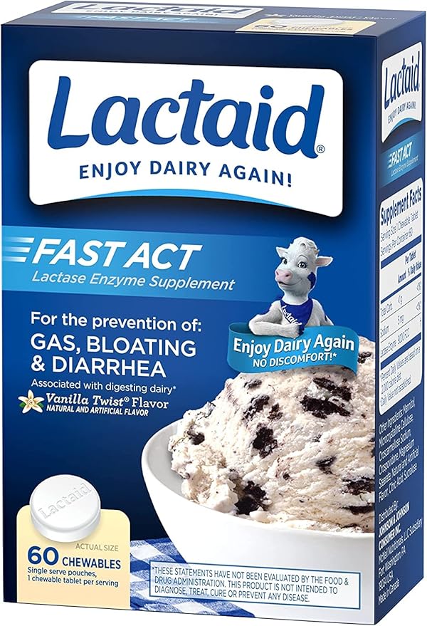 LACTAID Fast Act Chewables Vanilla Twist 60 ea (Pack of 12)