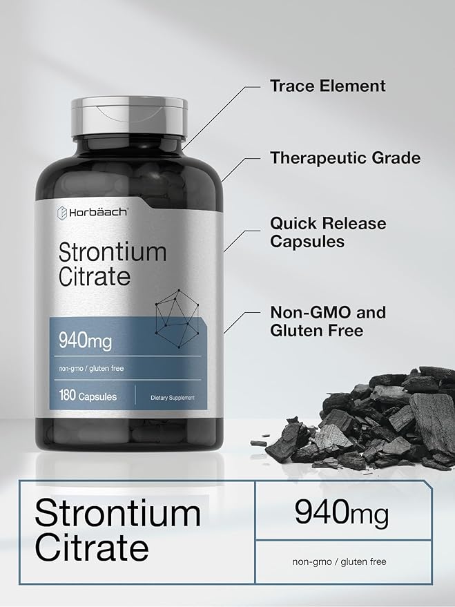 Horbäach Strontium Citrate 940 mg | 180 Capsules | Non-GMO &amp Gluten Free Supplement