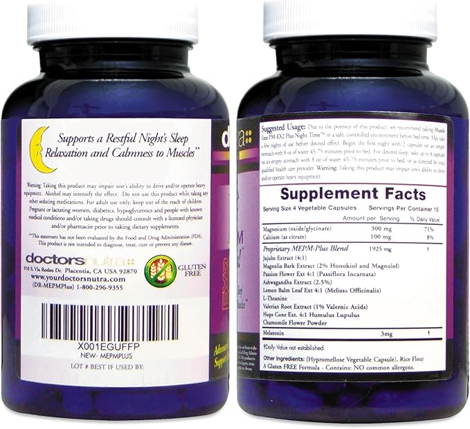 Muscle Ezze PM Plus Night Time Capsules - Pack of 3 with Melatonin Valerian Chamomile Lemon Balm