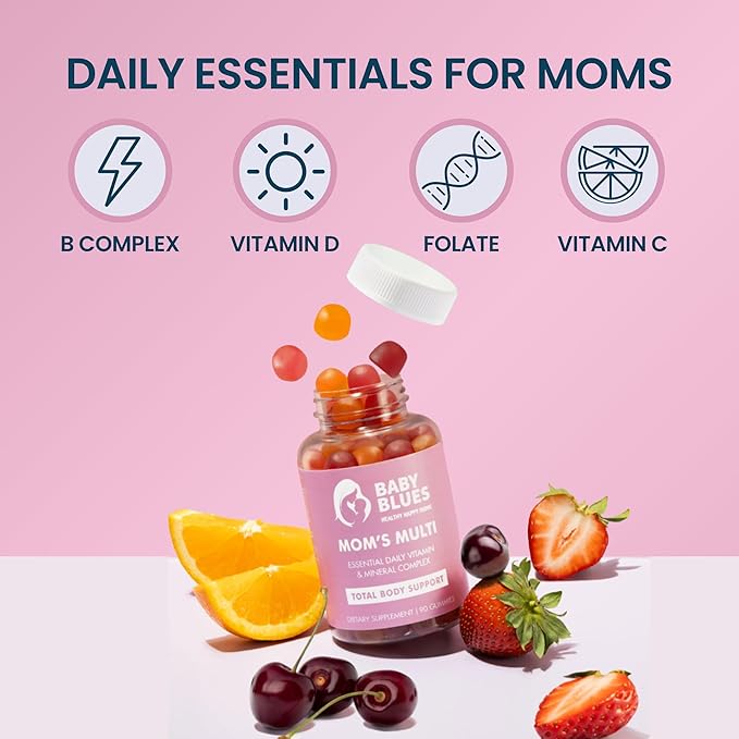 Baby Blues Mom's Multi Daily Multi-Vitamin Gummies for Moms Complete Daily Support Energy &amp Mood Enhancer Immunity &amp Wellness Blend Supports Hair Skin &amp Nails Gentle &amp Easy to Di
