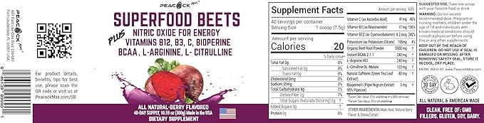 Superfood Beets Powder 10.59oz (Pack of 2) - Beetroot Powder Organic Beet Root Blend with Green Tea &amp Berry Flavor Non-GMO Plant-Based Drink Mix