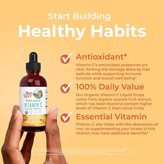 MARYRUTH'S Organic Vitamin C Supplement | Liquid Vitamin C Liquid Drops for Adults &amp Kids | Immune Support Supplement for Overall Health | Vegan | Non-GMO | Gluten Free | 4 Fl Oz