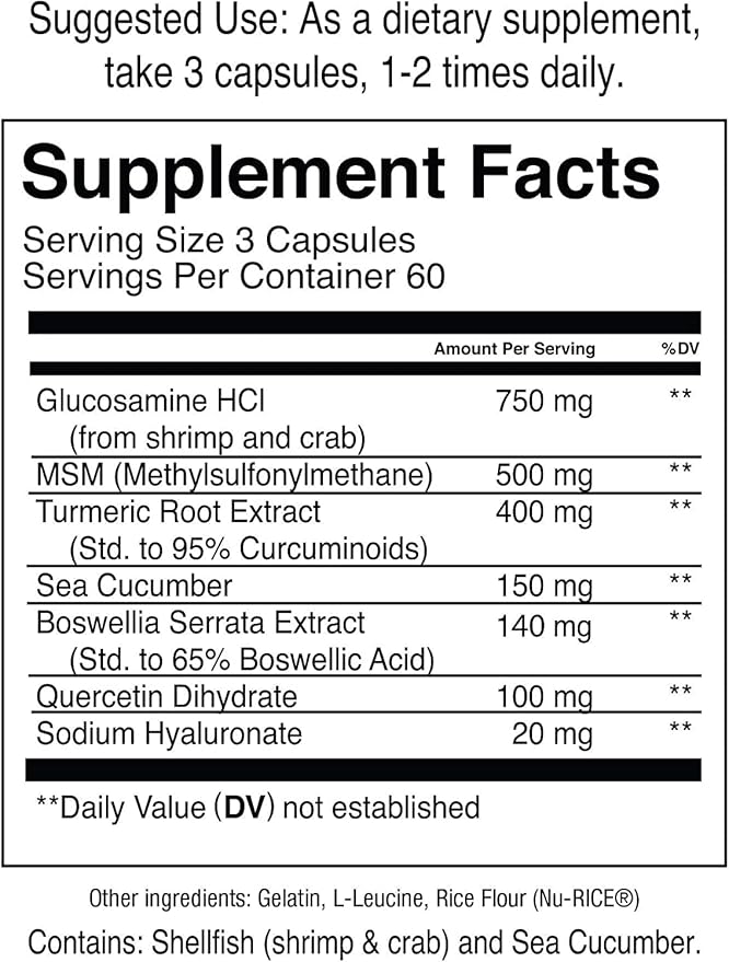 Jocko Fuel Joint Support Supplement - Glucosamine MSM for Joint Pain Mobility &amp Flexibility w/Turmeric &amp Boswellia (180 Capsules)