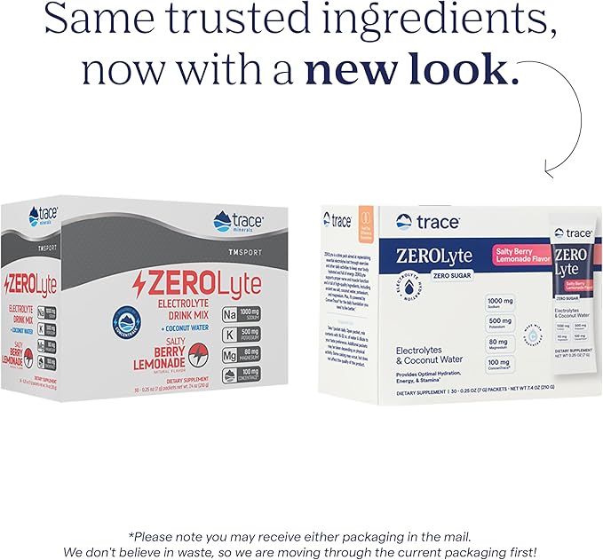 Trace Minerals ZeroLyte Salty Berry Lemonade Flavor - Sugar Free Electrolyte Drink Mix - Supports Hydration Energy Stamina - Ancient Sea Salt Full Spectrum Minerals Coconut Water - 30 Packets