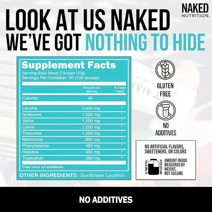 Unflavored Naked Naked BCAAs + Unflavored Naked Eaas Amino Acids Powder Bundle Vegan All Natural Essential Amino Acids 500 Grams