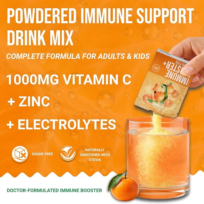 Dr. Price’s Electrolyte &amp Vitamin C Powder Packets – Immune Support Mandarin 20 Packs | 1000mg Vitamin C + Zinc 72 Trace Minerals | Sugar-Free Doctor-Formulated for Kids &amp Adults Made in