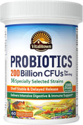 Vitalitown Probiotics 200 Billion CFUs 36 Strains | Shelf Stable Acid &amp Bile Resistant | Intensive Digestive &amp Immune Support | Men &amp Women Probiotics | Vegan Non-GMO | 60 ct