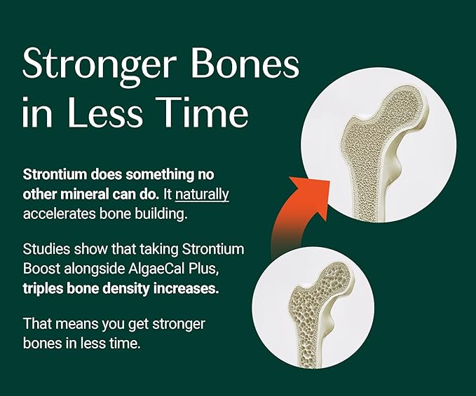 AlgaeCal - Strontium Boost Natural Calcium Supplement for Bone Density Increase Strontium Citrate 680 mg Easy to Swallow for Bone Health &amp Bone Strength Gluten-Free - 60 Veggie Caps- Made in U