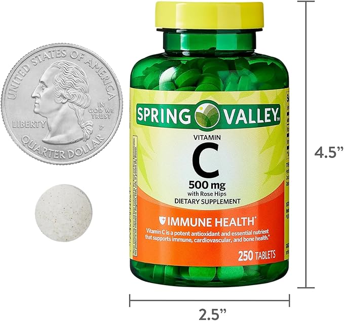 250 Count Vitamin C 500mg with Rose HIPS Tablets Dietary Supplement Antioxidant Protection 250 Tablets + Vitamin Guide Included