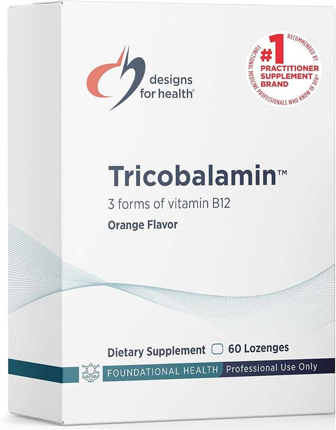 Designs for Health B12 Tricobalamin Lozenges - 3000mcg Triple B12 Quick Dissolve Tablets with Methylcobalamin Adenosylcobalamin + Hydroxocobalamin - Natural Orange Flavor (60 Lozenges)
