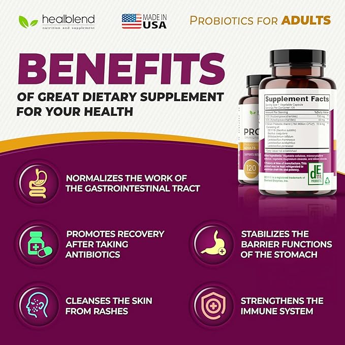 Probiotic Caps Dietary Supplement Capsules Probiotic for Women and for Men Digestive Health Immune System Support Non-GMO Gluten-Free 120 Veg Caps (2)