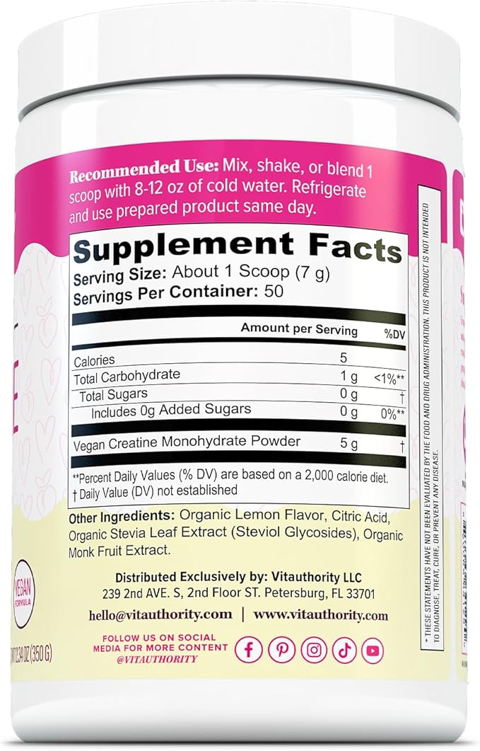 Micronized Creatine Monohydrate Powder – 5g per Serving Creatine Supplement | Support ATP Boost Strength Lean Muscle &amp Recovery | No Sugar Dyes or Fillers | Superior Mixing - Lemonade 50 Serv