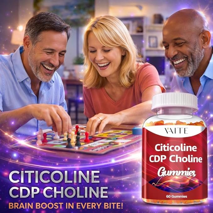 VAITE Citicoline 1000mg Supplements – CDP Choline for Brain Support Memory Focus &amp Mental Performance – Helps Maintain Clarity &amp Concentration – for Adults – Non-GMO Vegan 60 Gummies