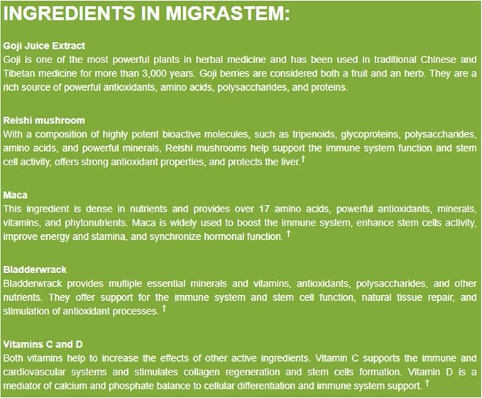 MigraStem natural source of potent antioxidants phytonutrients