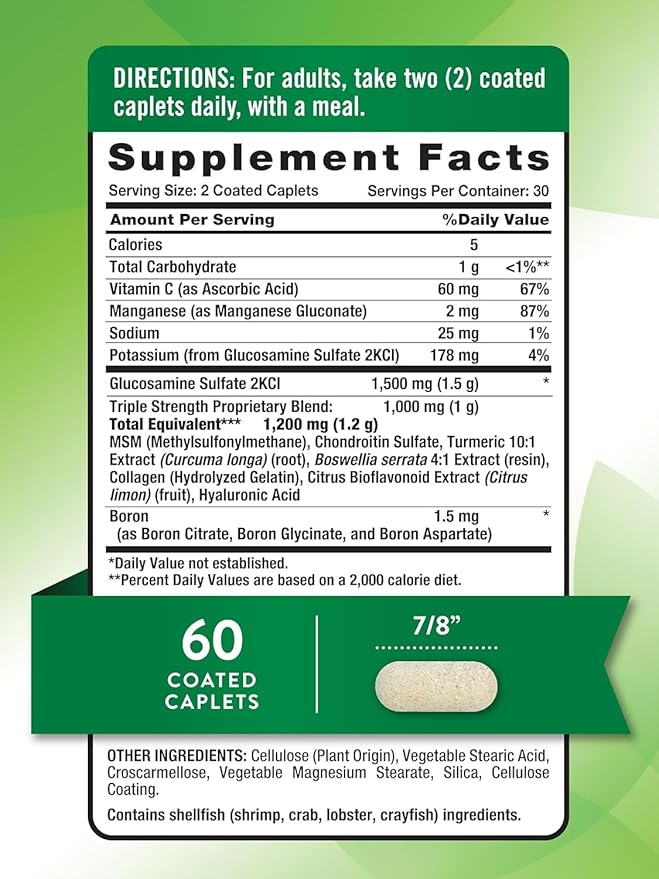 Nature's Truth Triple Strength Glucosamine Chondroitin MSM Complex Dietary Supplement - 60 Coated Caplets Pack of 6