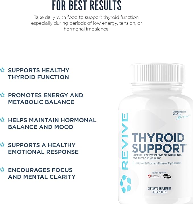 Revive MD Thyroid Support Supplement for Men &amp Women - Comprehensive Blend of Nutritents Supports Healthy Thyroid Function with Essential Vitamin Minerals &amp Herbs (90 Capsules 30 Servings)