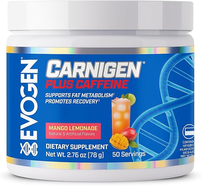 Evogen Carnigen Plus Caffeine - Premium Carnitine Powder | Supports Fat Metabolism &amp Promotes Recovery | L Carnitine Supplement Matrix with Caffeine &amp Acetyl L-Carnitine | Mango Lemonade | 50